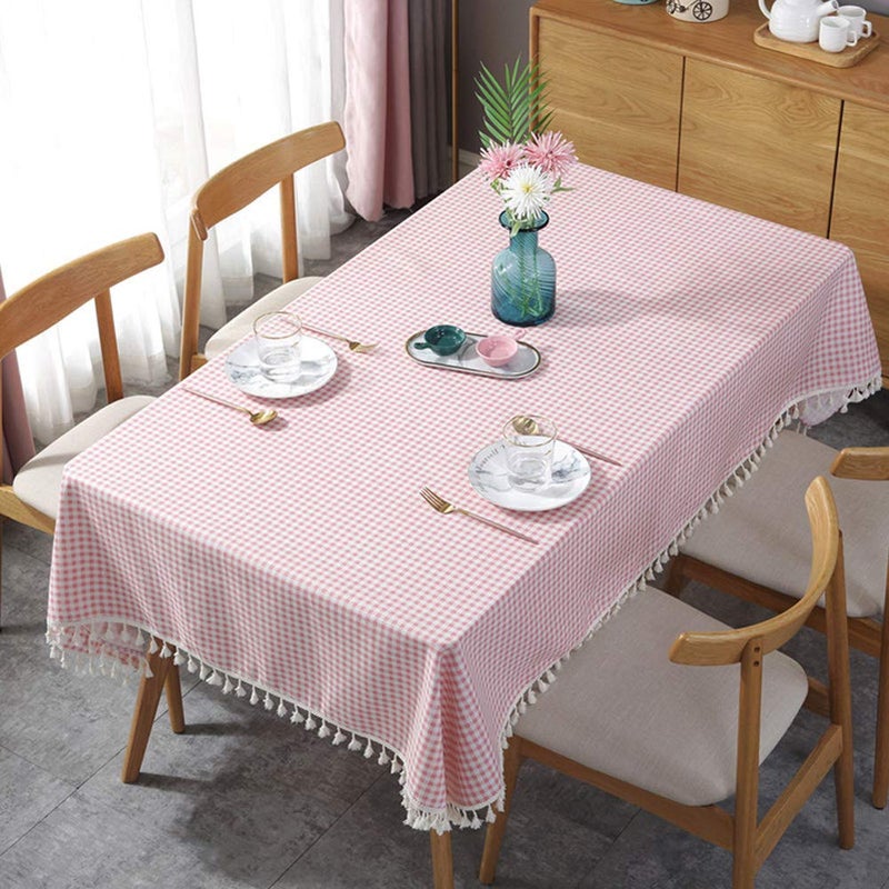 AMZALI Vintage Gingham Checkered Plaid Tablecloth with Tassel Table Cover Cotton Linen Tablecloths for Dinner Party Indoor or Outdoor Use (Square, 55 x 55 Inch) - Image 3